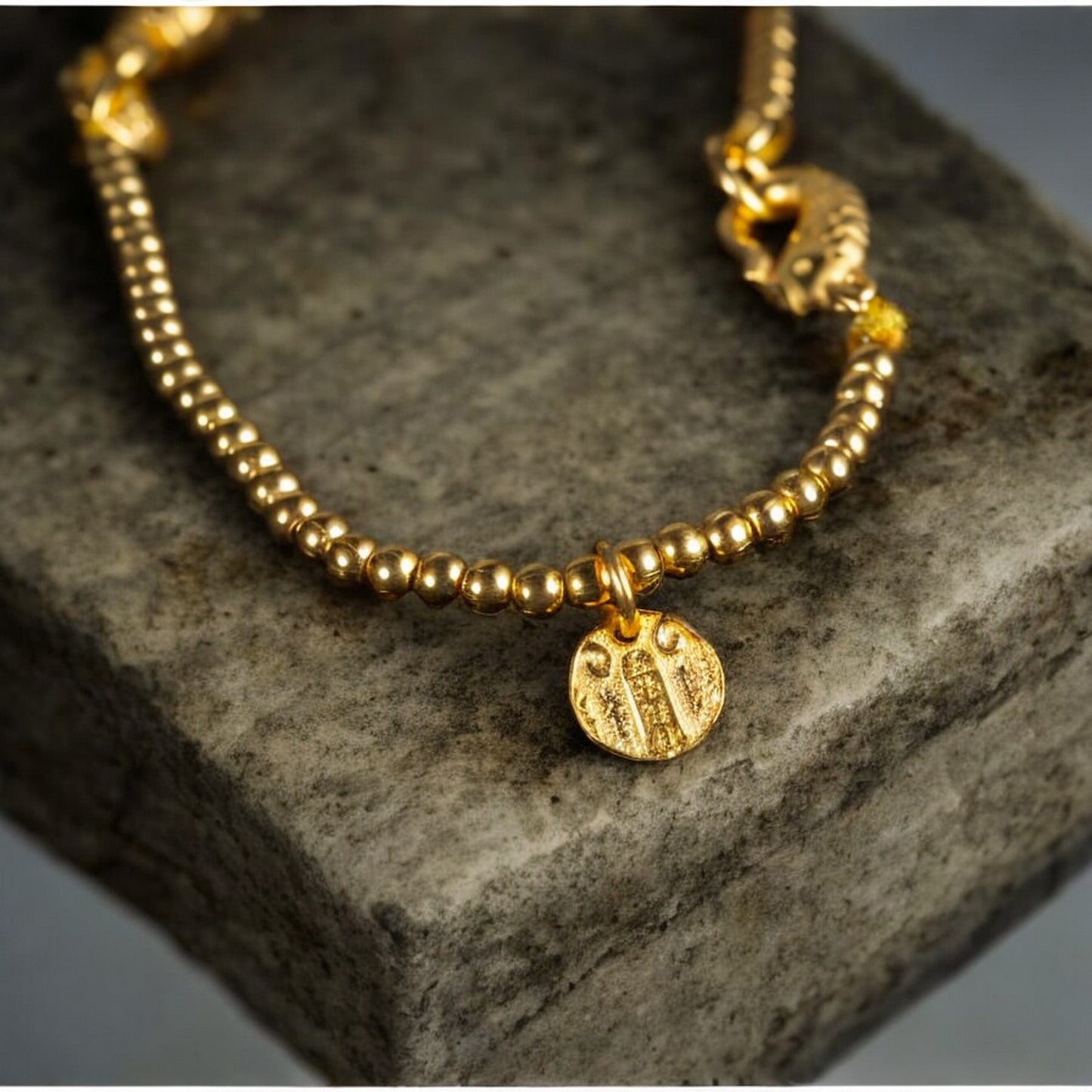 24K Pure 999 Gold Vajra Charm Five Wealth Gods Beads Bracelet