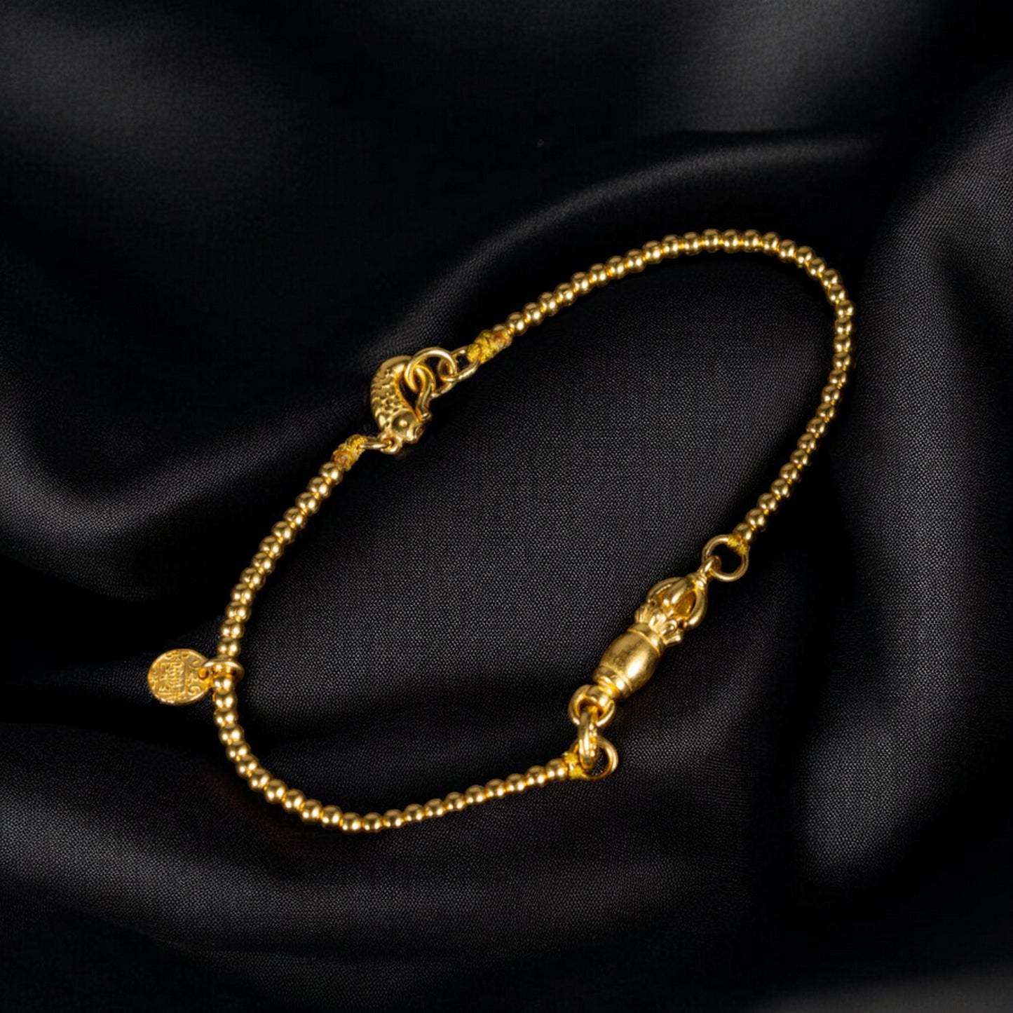 24K Pure 999 Gold Vajra Charm Five Wealth Gods Beads Bracelet