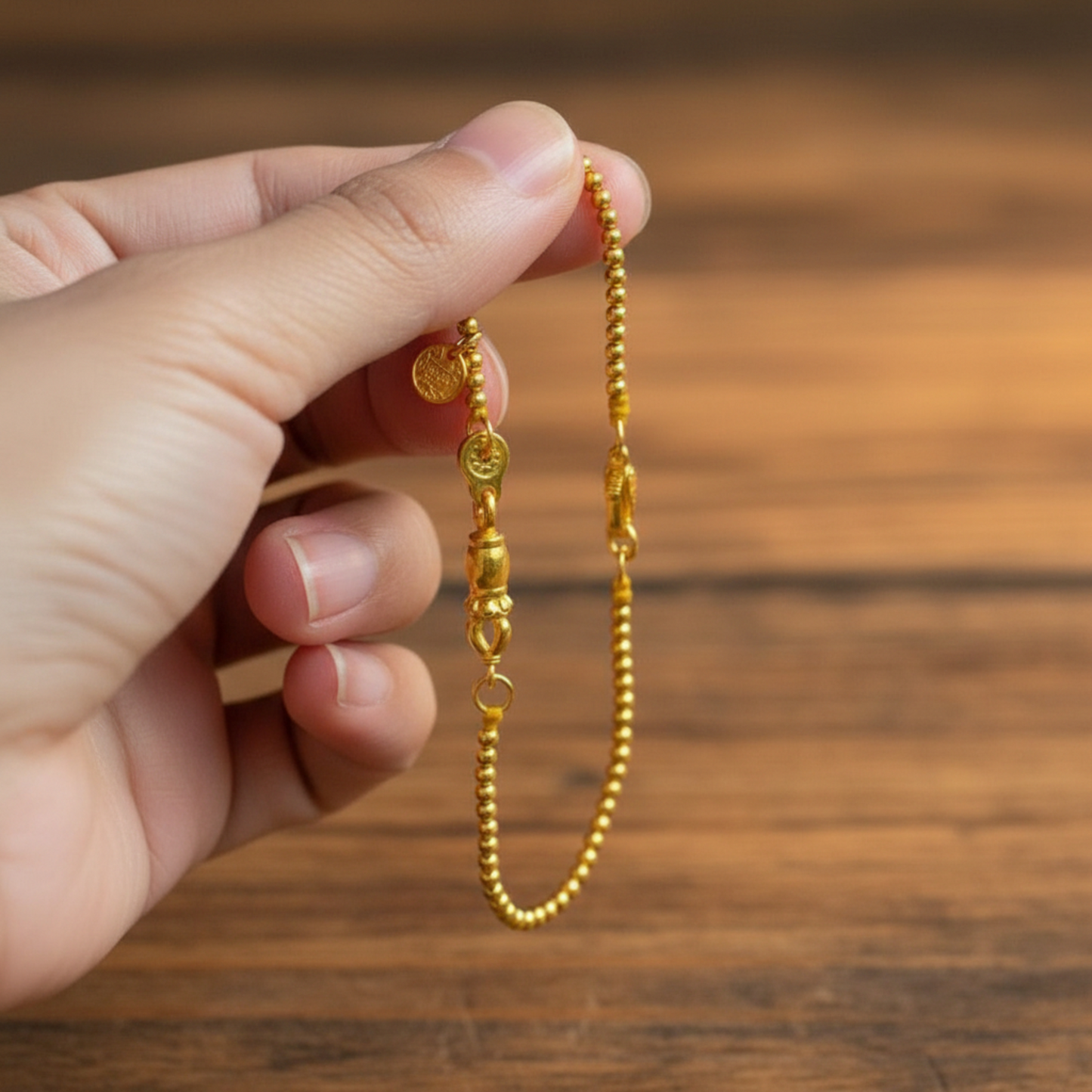 24K Pure 999 Gold Vajra Charm Five Wealth Gods Beads Bracelet