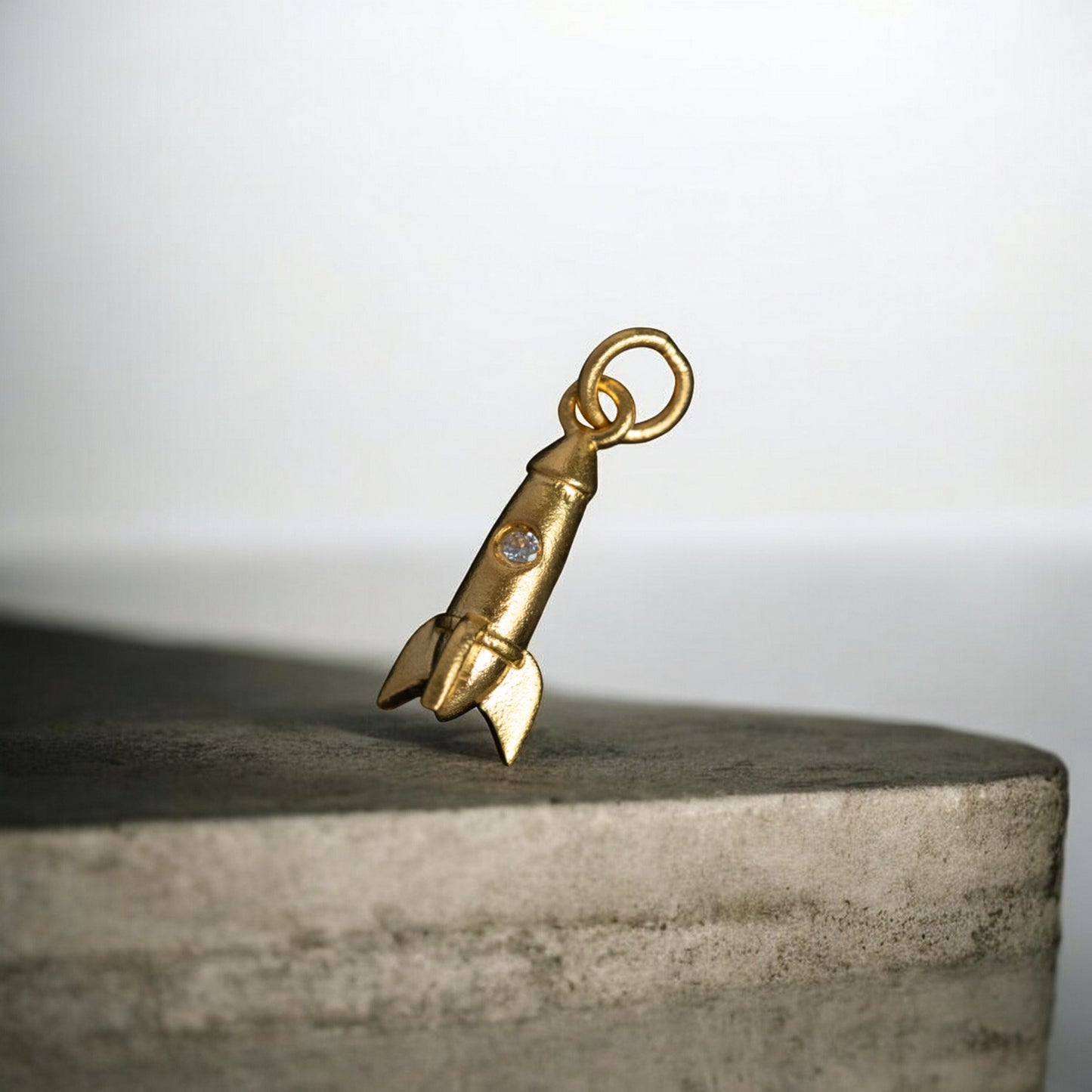 24K 999 Pure Gold Mini Ancient Style Space Rocket Moissanite D.I.Y Charm Pendant