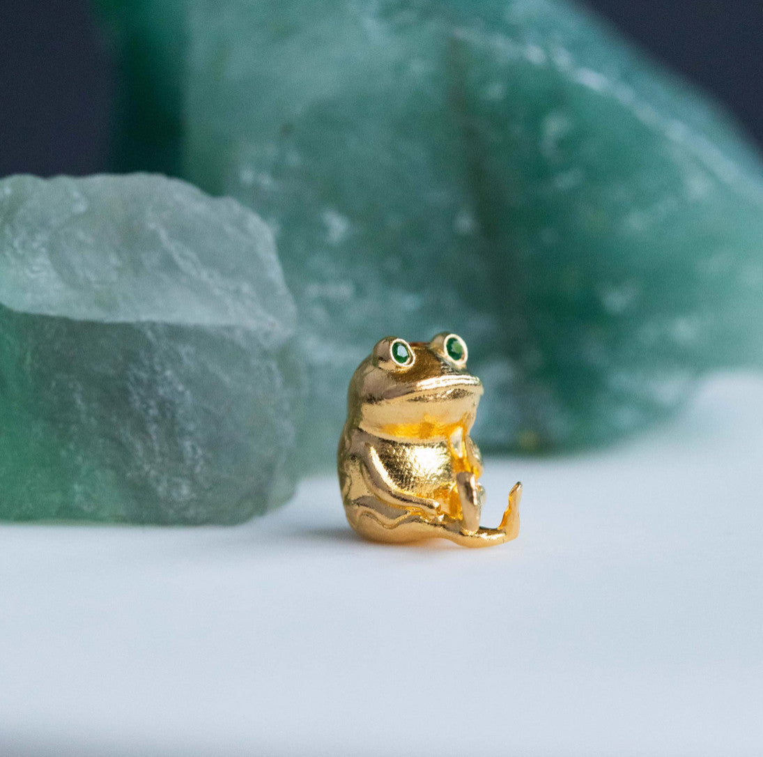 24K 999 Pure Gold Cute Small Moissanite Frog D.I.Y Charm