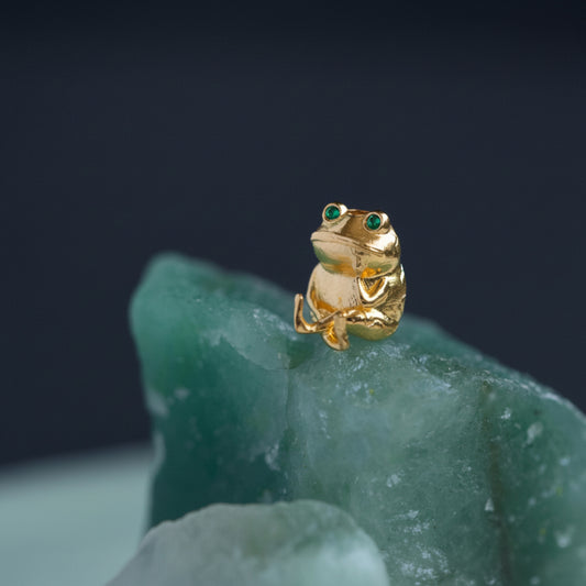 24K 999 Pure Gold Cute Small Moissanite Frog D.I.Y Charm