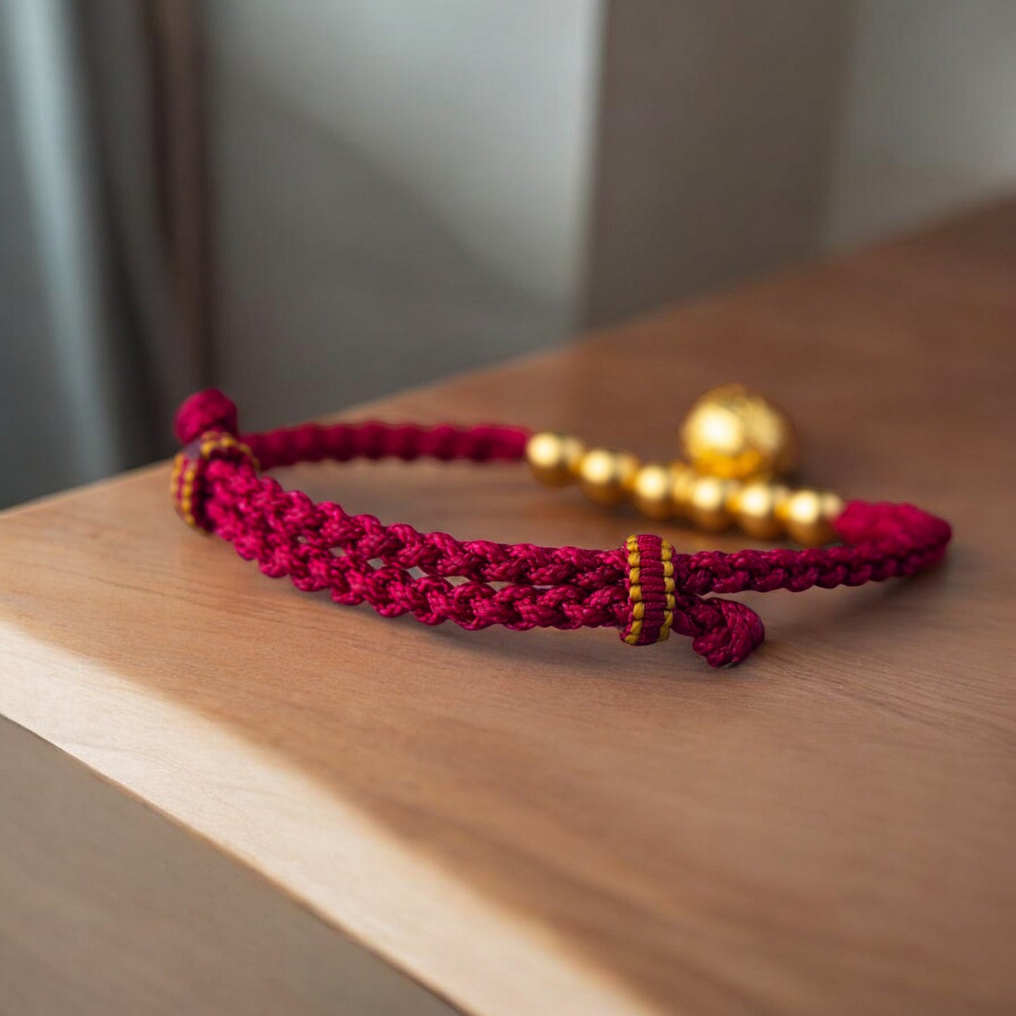 24K Pure 999 Gold Baby Beads and Bell Charm Handmade Rope Bracelet Babyshower Gift