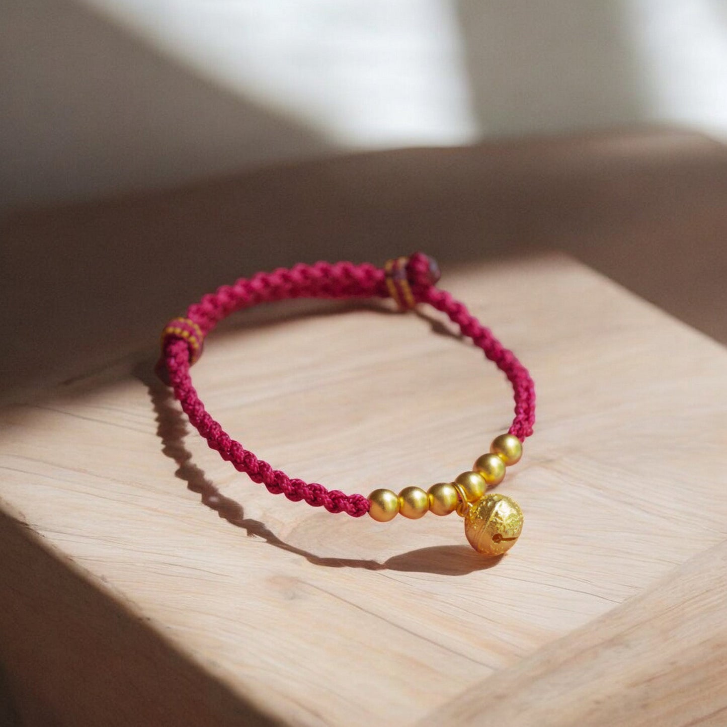 24K Pure 999 Gold Baby Beads and Bell Charm Handmade Rope Bracelet Babyshower Gift