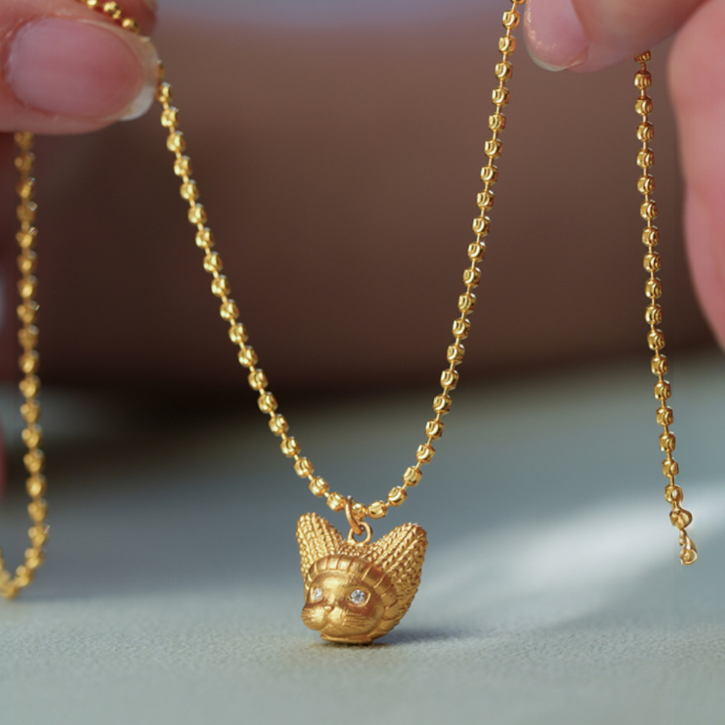 24K 999 Pure Gold Cute Knitted Hat on Kitten Cat D.I.Y Charm Pendant