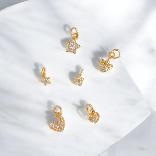 24K 999 Pure Gold Very Mini D.I.Y Moissanite Heart Star Charm Accessories