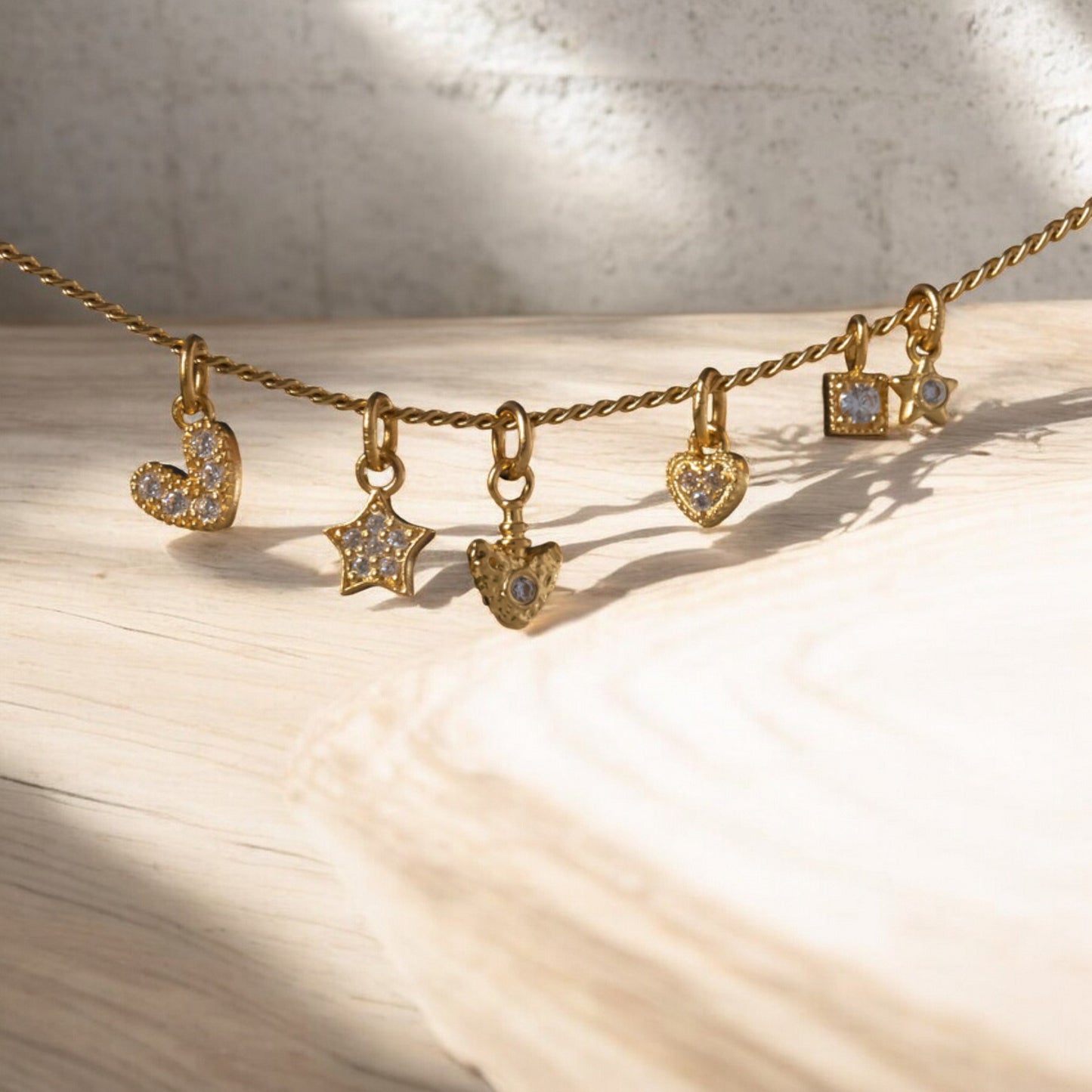 24K 999 Pure Gold Very Mini D.I.Y Moissanite Heart Star Charm Accessories