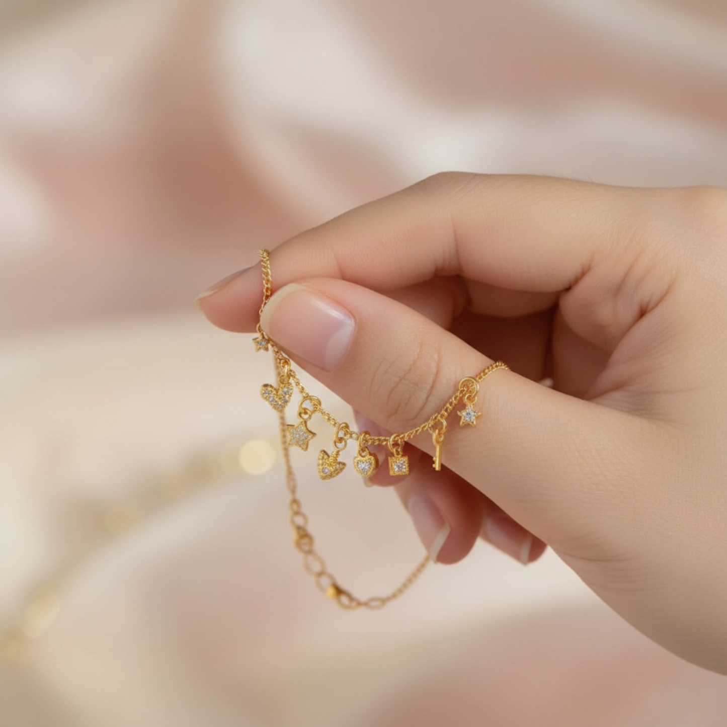 24K 999 Pure Gold Very Mini D.I.Y Moissanite Heart Star Charm Accessories