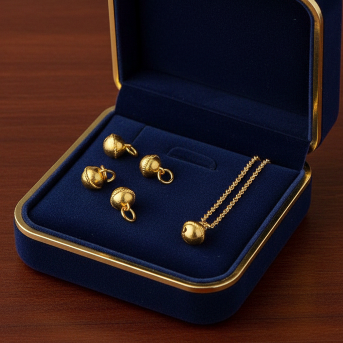 24K 999 Pure Gold Hand-engraved Mini Bell D.I.Y Charm