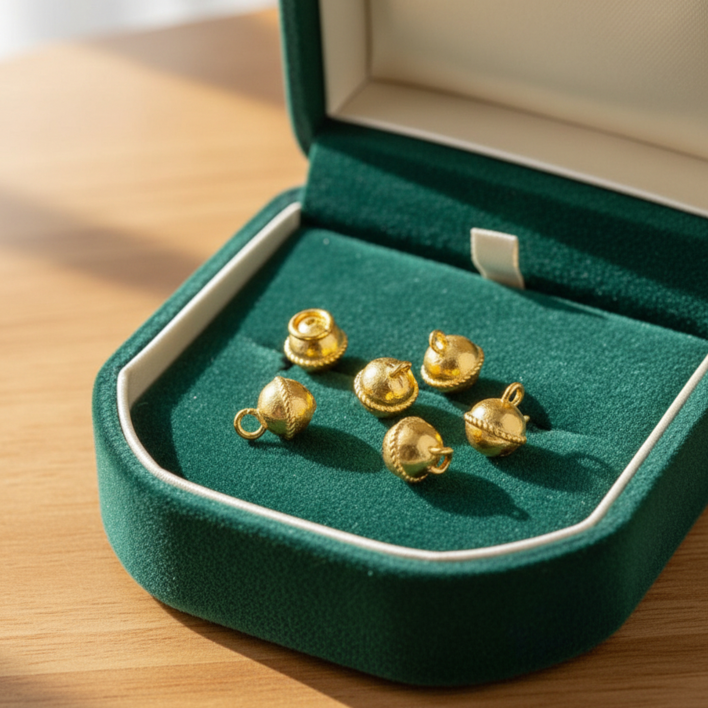 24K 999 Pure Gold Hand-engraved Mini Bell D.I.Y Charm