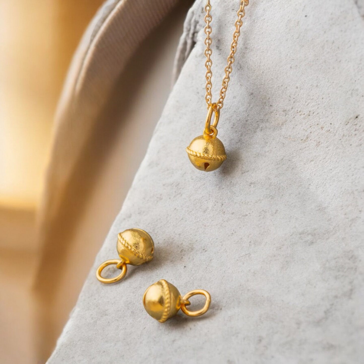 24K 999 Pure Gold Hand-engraved Mini Bell D.I.Y Charm