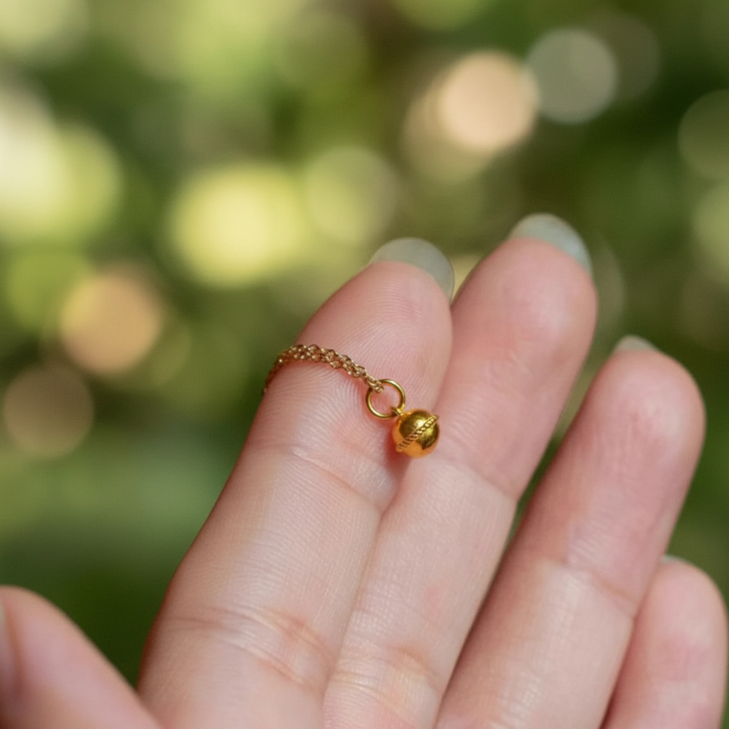 24K 999 Pure Gold Hand-engraved Mini Bell D.I.Y Charm