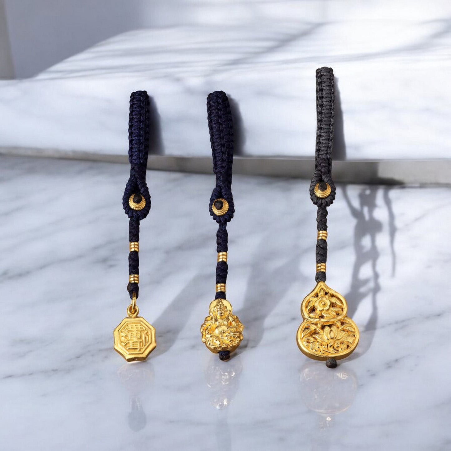 24K 999 Pure Gold Engraving Wealth Gold Ziwei Taboo Character Keychain Mobile Phone Pendant Car Charm