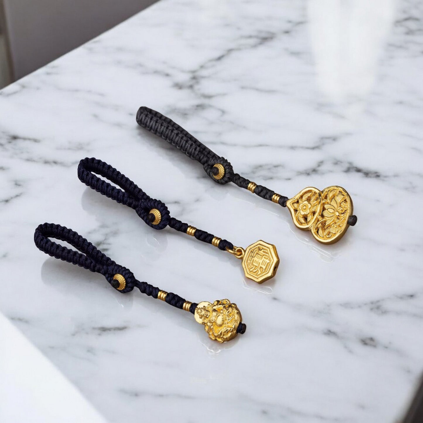 24K 999 Pure Gold Engraving Wealth Gold Ziwei Taboo Character Keychain Mobile Phone Pendant Car Charm