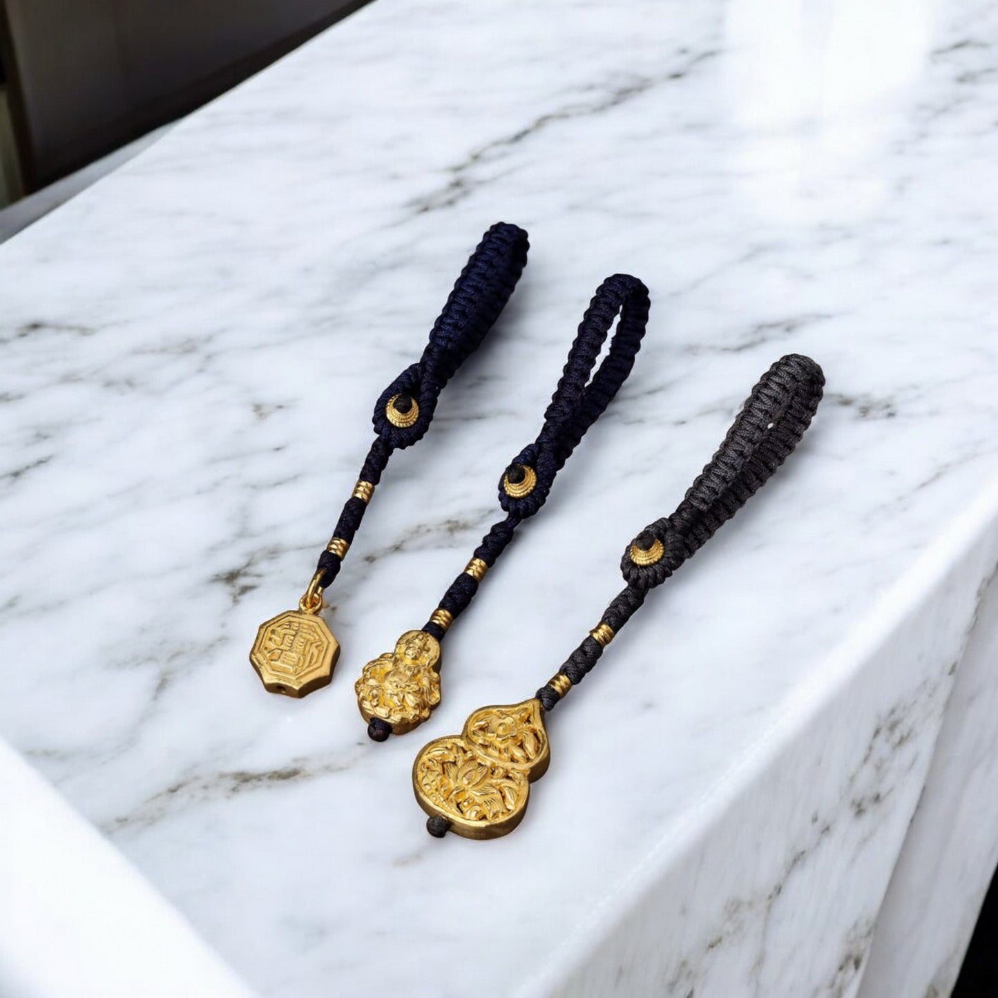 24K 999 Pure Gold Engraving Wealth Gold Ziwei Taboo Character Keychain Mobile Phone Pendant Car Charm