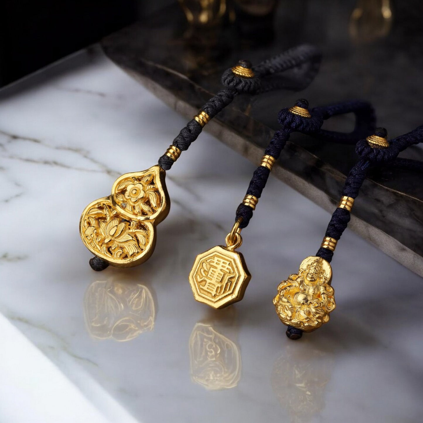 24K 999 Pure Gold Engraving Wealth Gold Ziwei Taboo Character Keychain Mobile Phone Pendant Car Charm