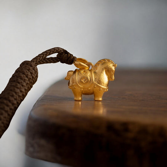 24K 999 Pure Gold Exquisite Tang Horse Unisex Pendant