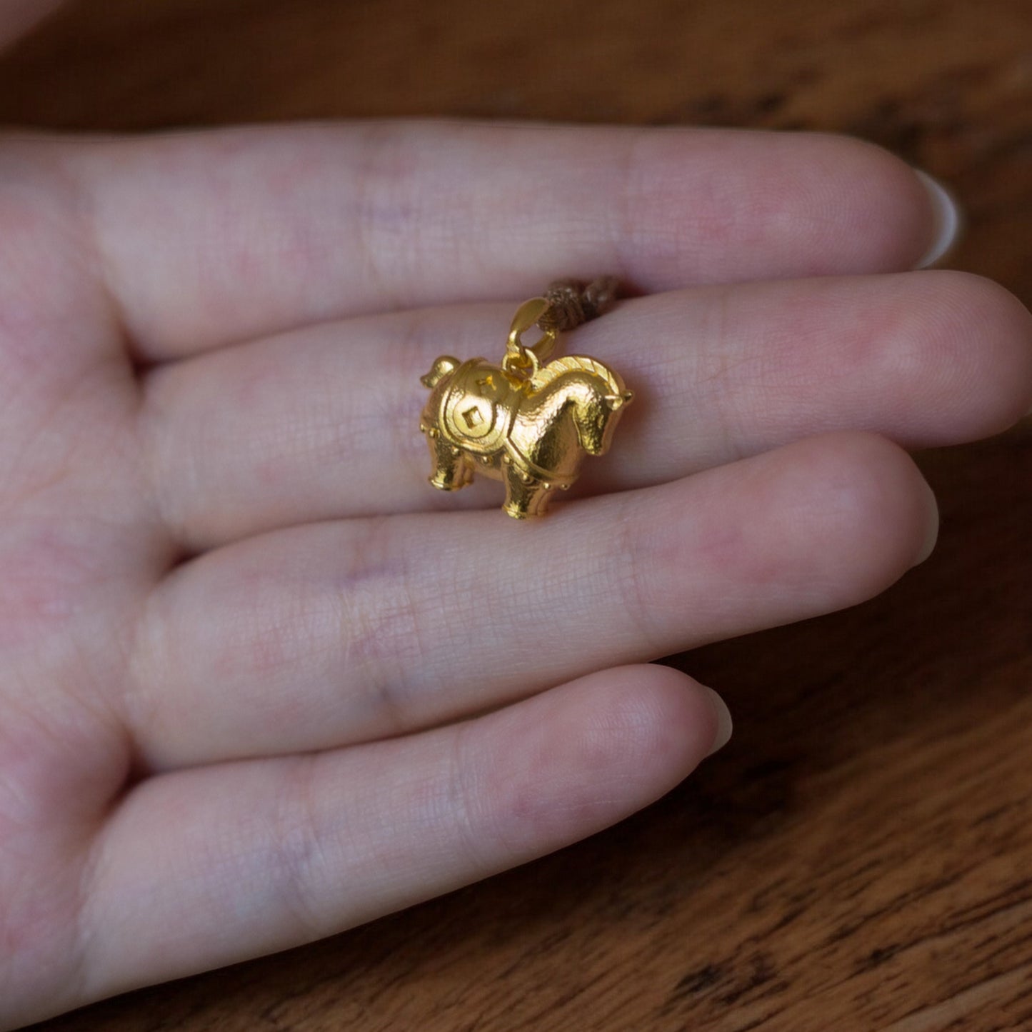 24K 999 Pure Gold Exquisite Tang Horse Unisex Pendant