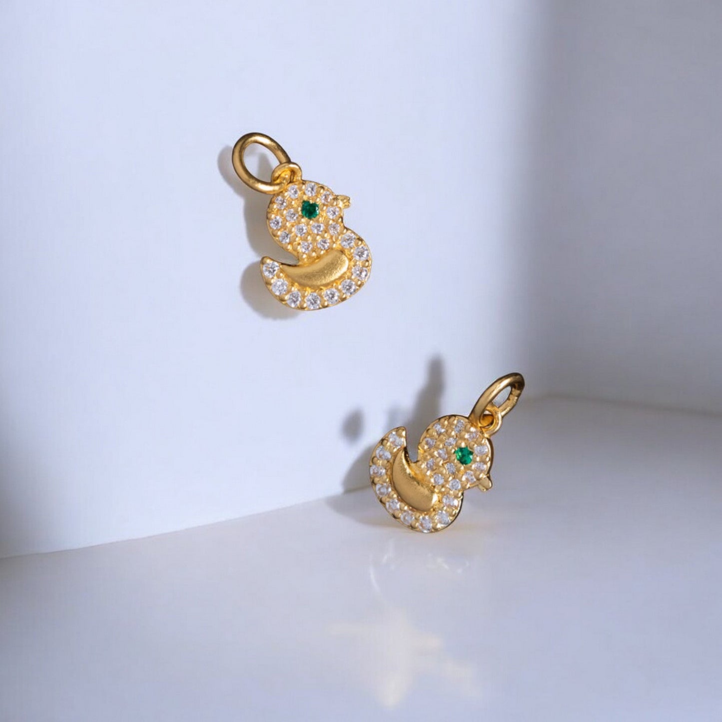 24K 999 Pure Gold Cute Mini Duck Babyshower Gift Moissanite Pendant