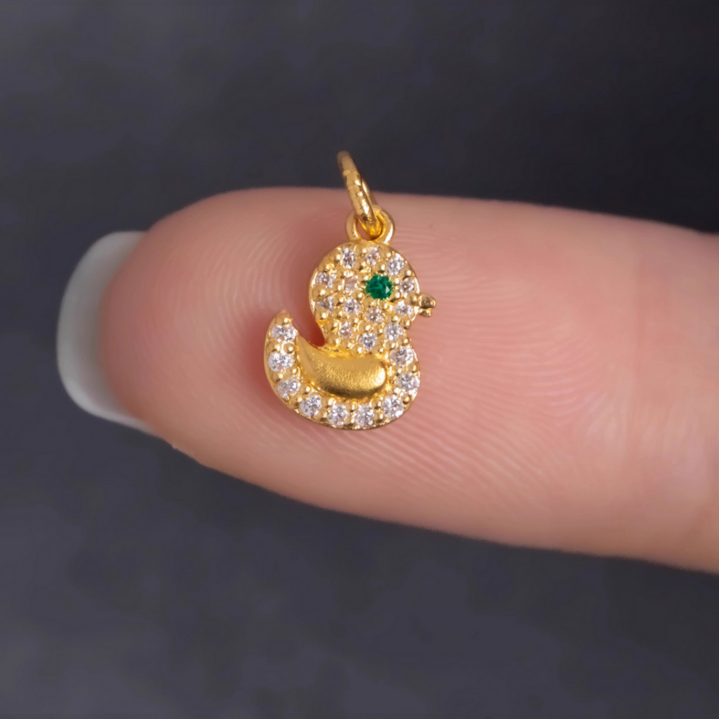 24K 999 Pure Gold Cute Mini Duck Babyshower Gift Moissanite Pendant