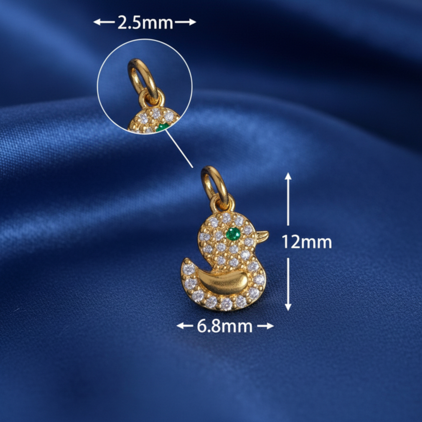 24K 999 Pure Gold Cute Mini Duck Babyshower Gift Moissanite Pendant