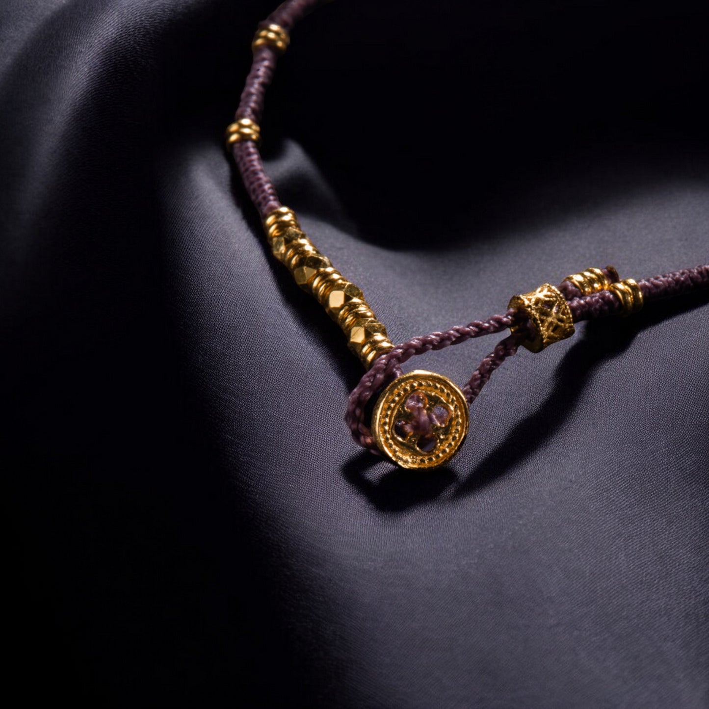 24K Pure 999 Gold Beads with Hand-Woven Rope Bracelet