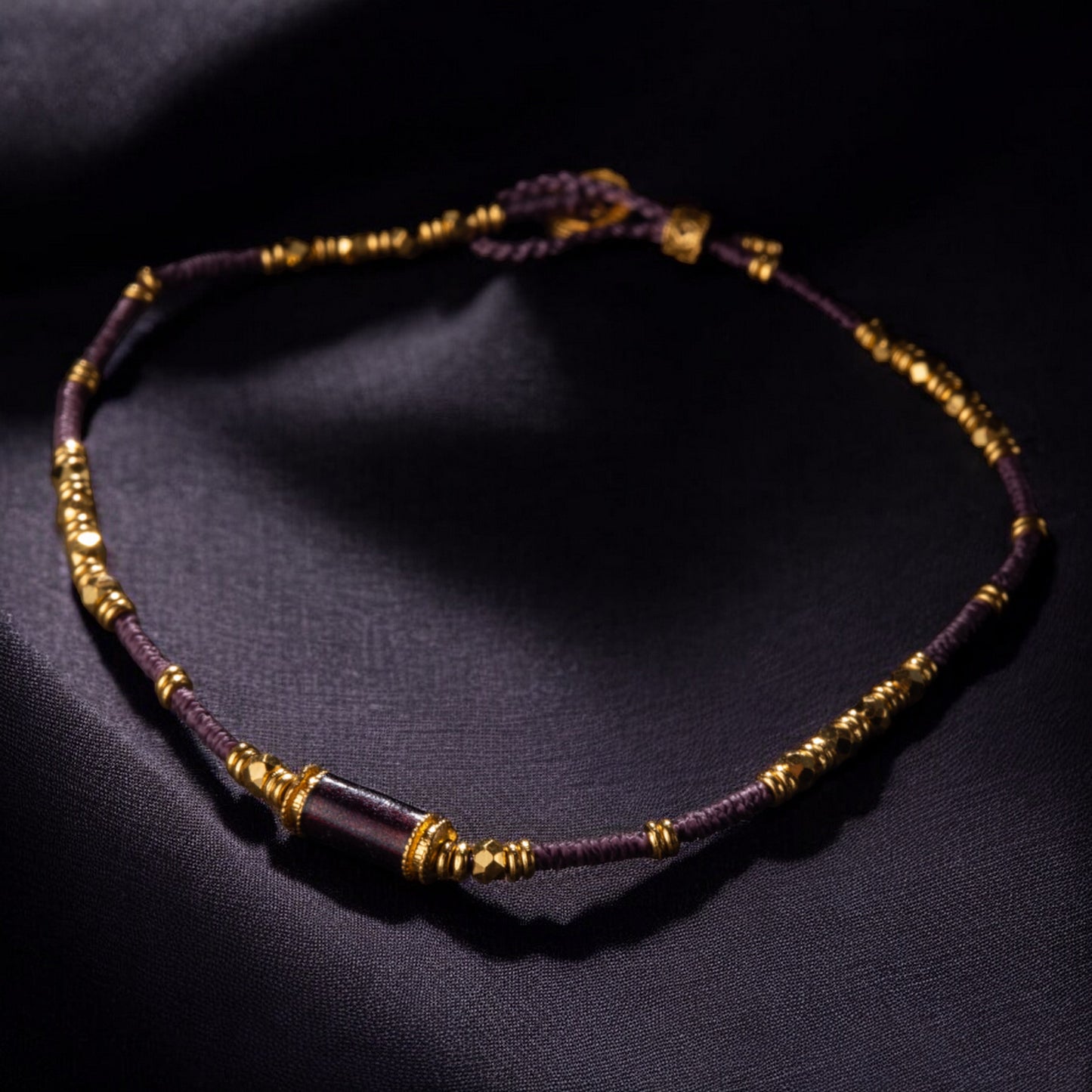 24K Pure 999 Gold Beads with Hand-Woven Rope Bracelet