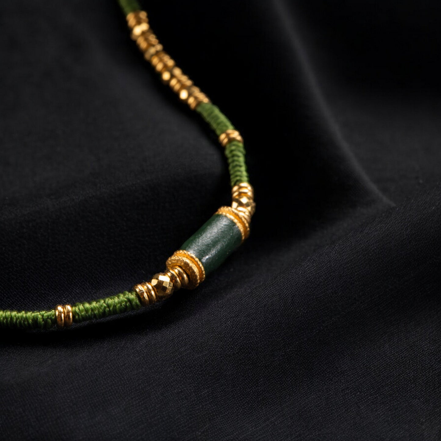 24K Pure 999 Gold Beads with Hand-Woven Rope Bracelet