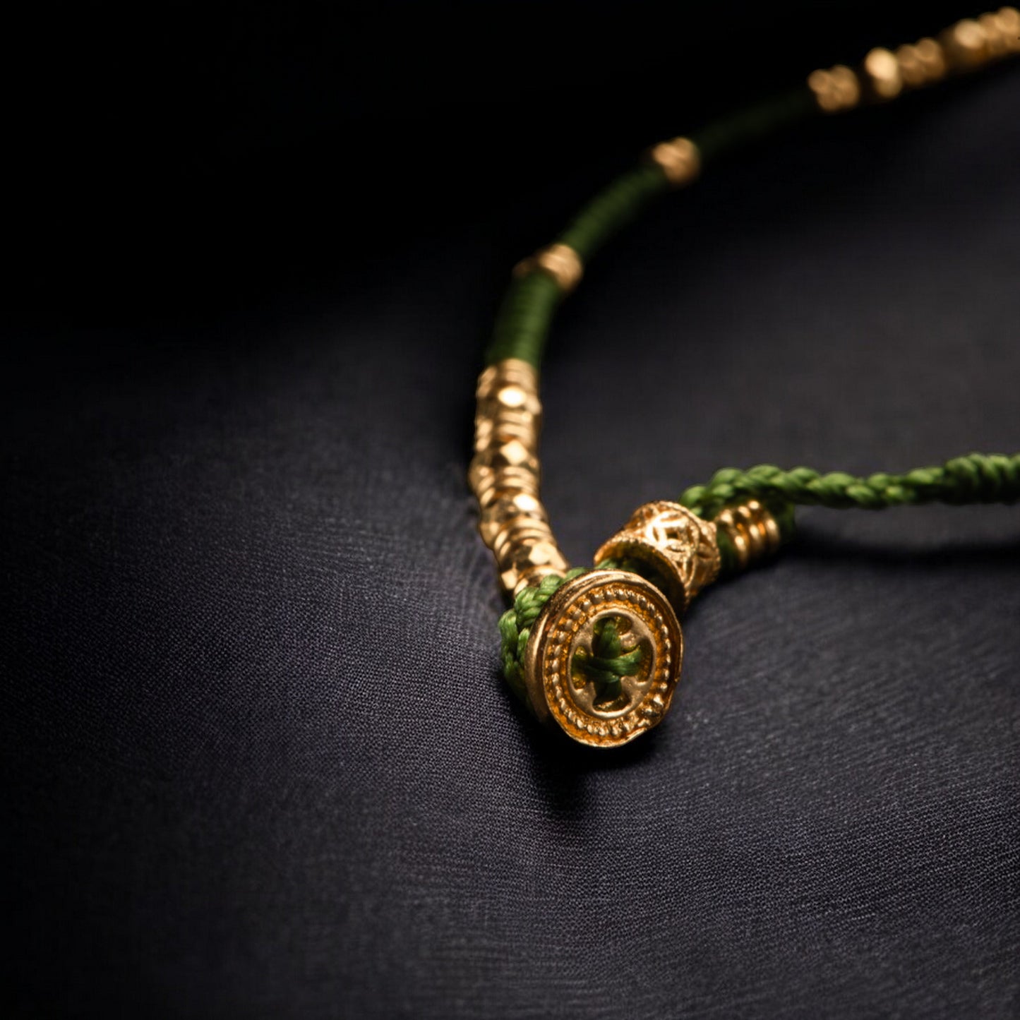 24K Pure 999 Gold Beads with Hand-Woven Rope Bracelet