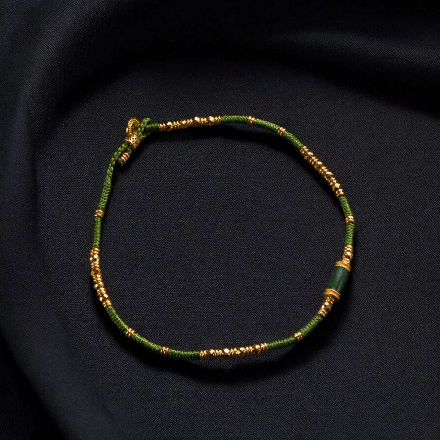 24K Pure 999 Gold Beads with Hand-Woven Rope Bracelet