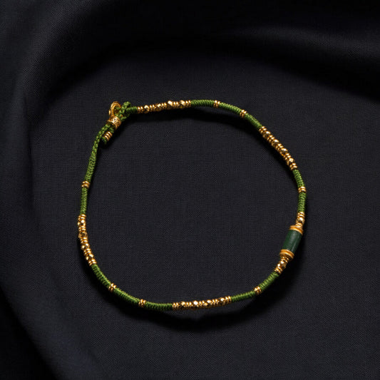24K Pure 999 Gold Beads with Hand-Woven Rope Bracelet