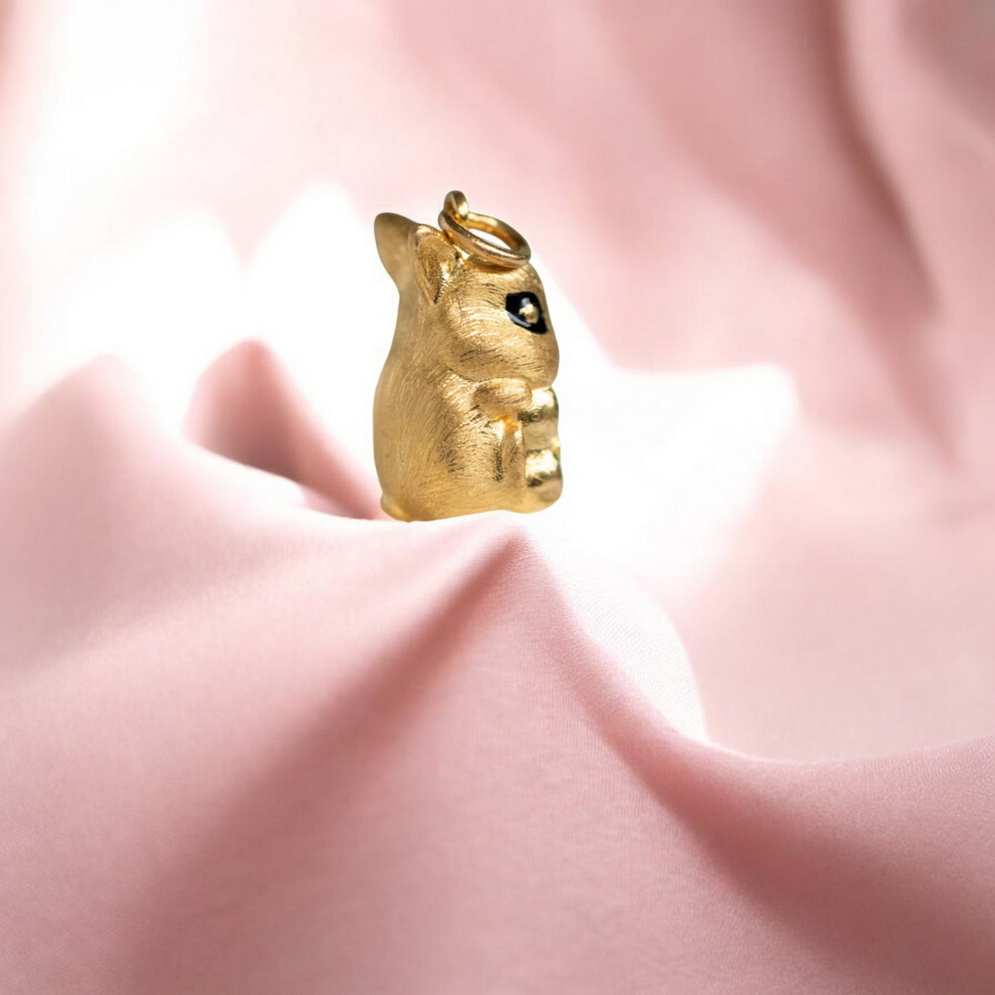 24K 999 Pure Gold Cute Mini Rabbit Bunny with Lucky Clover Babyshower Gift Pendant