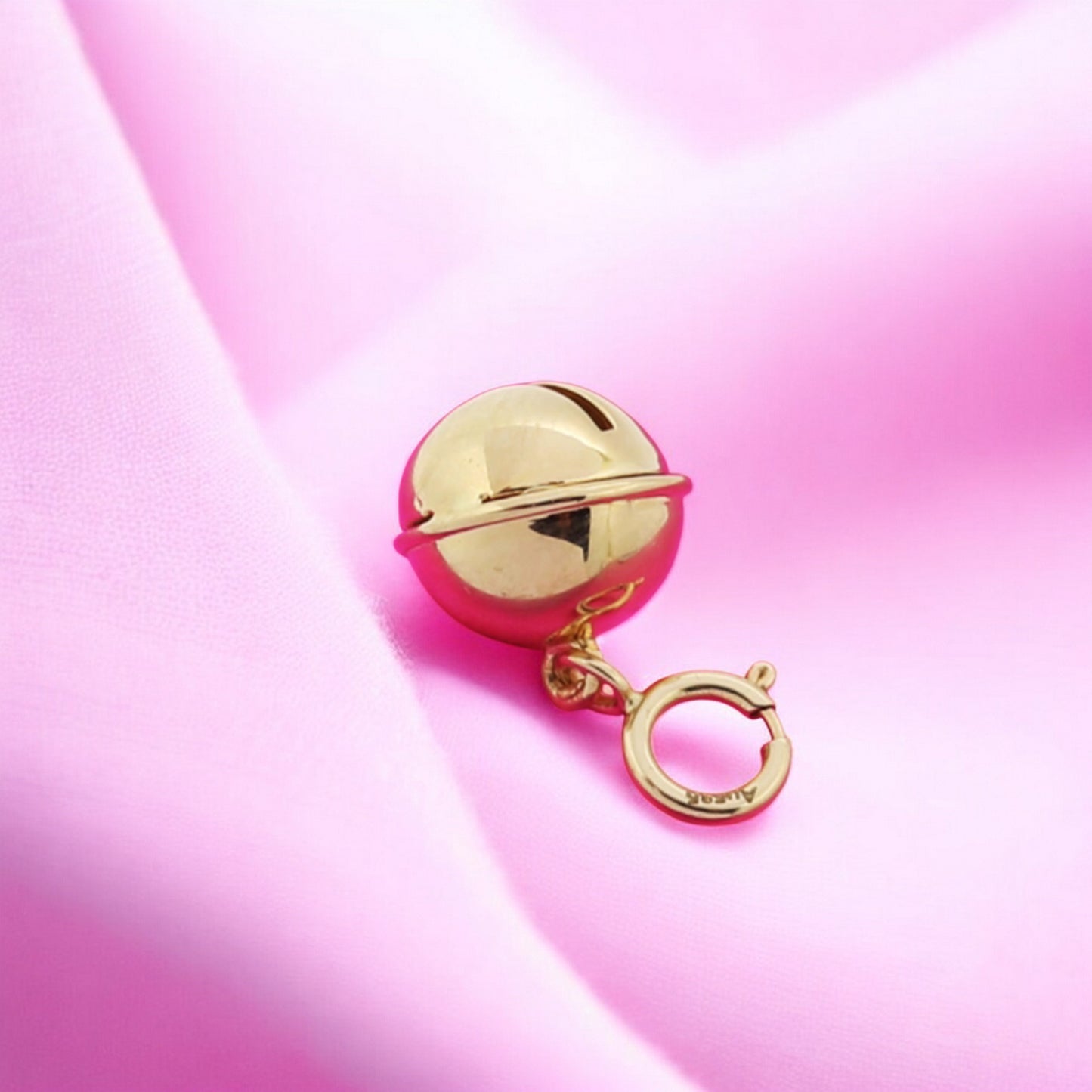14K Real Gold Universal Spring Buckle Bell Charm Pendant