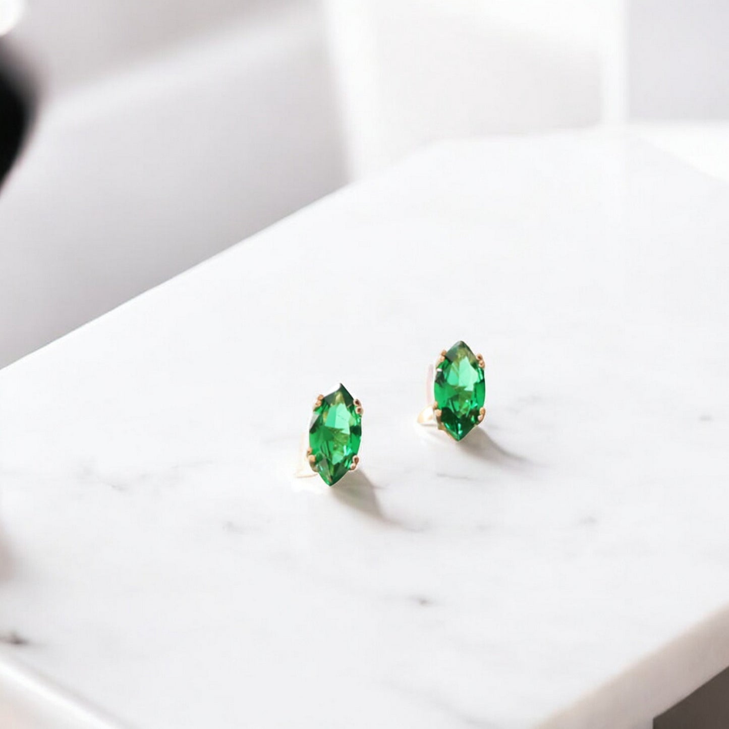10K Real Gold Minimal Mini Green Cartilage Screw Back Earrings