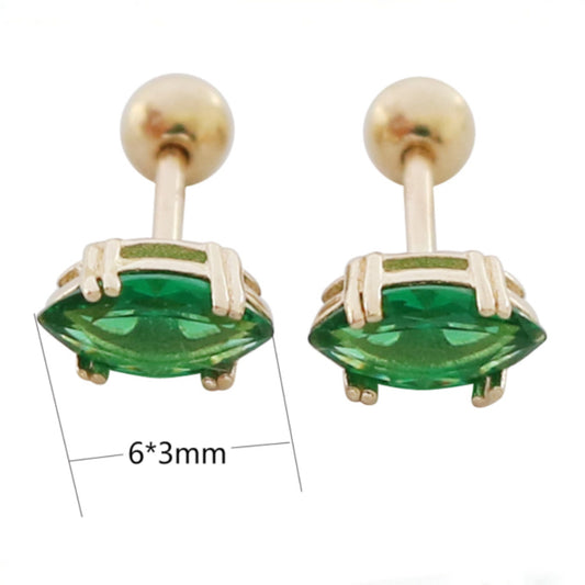 10K Real Gold Minimal Mini Green Cartilage Screw Back Earrings