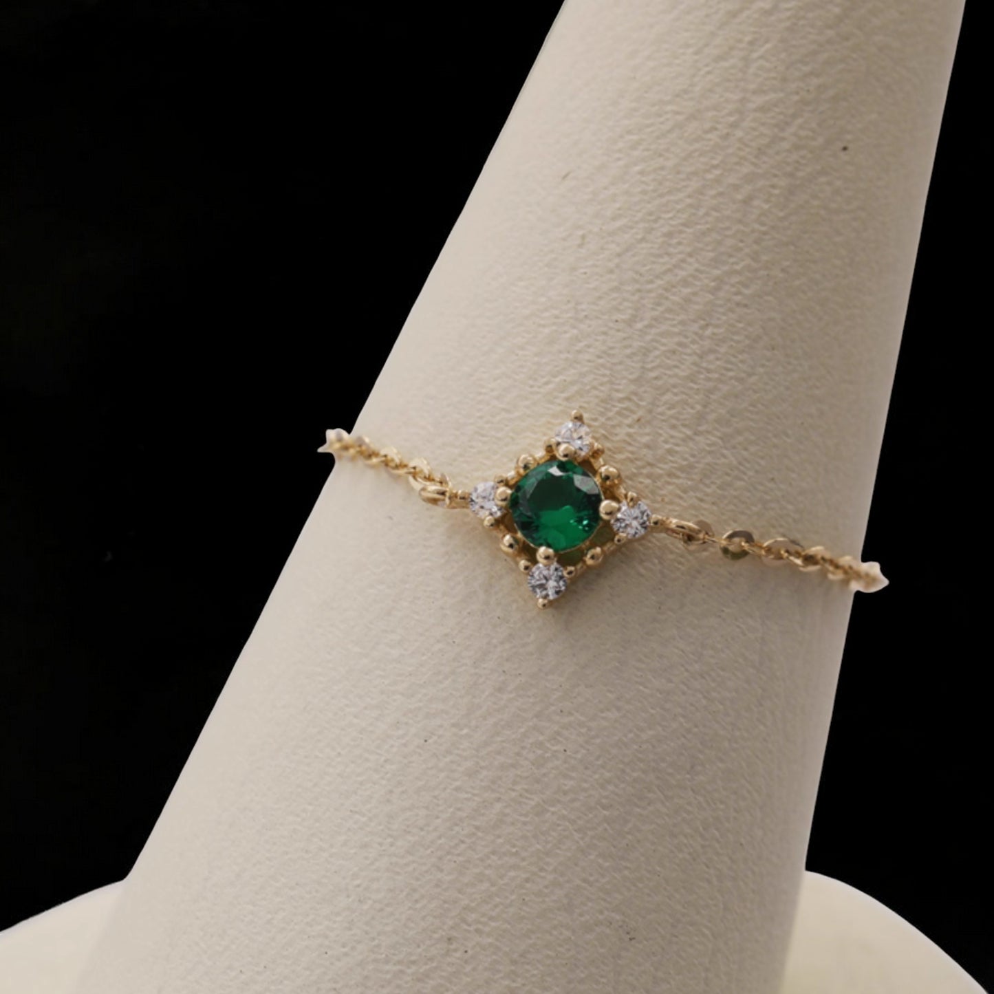 14K Real Gold Luxury Green Square Emerald Pull Chain Adjustable Ring