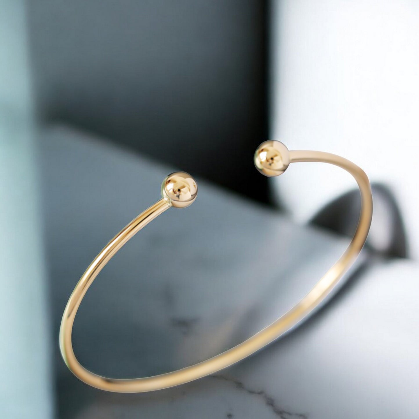 14K Gold Minimal Plain Open Bangle For Women