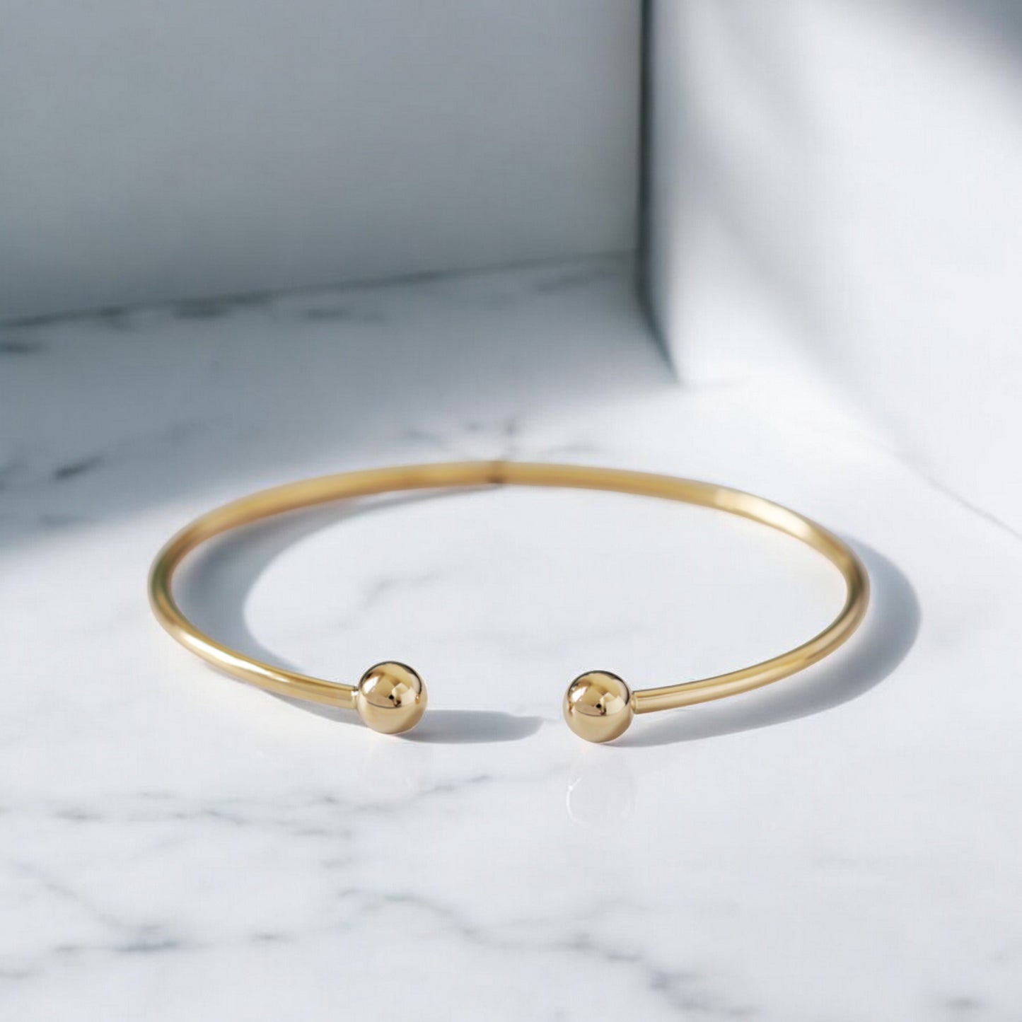 14K Gold Minimal Plain Open Bangle For Women