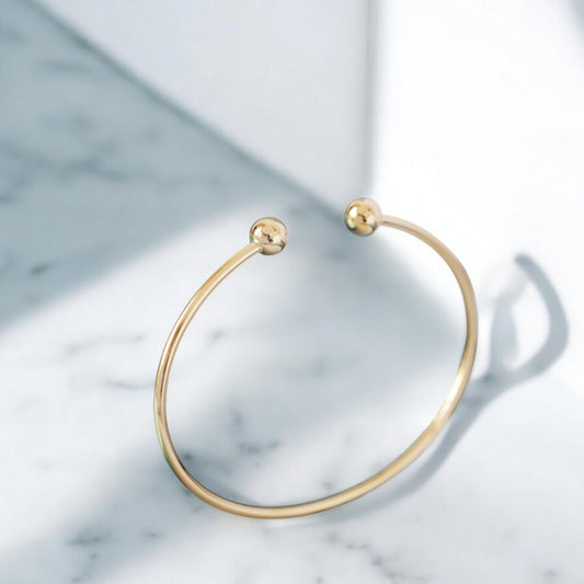 14K Gold Minimal Plain Open Bangle For Women