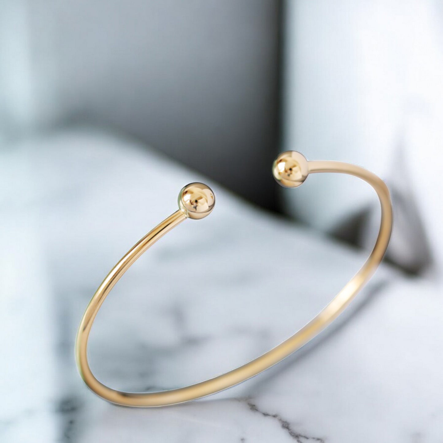 14K Gold Minimal Plain Open Bangle For Women