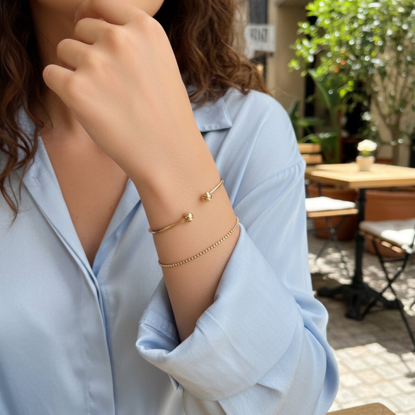 14K Gold Minimal Plain Open Bangle For Women