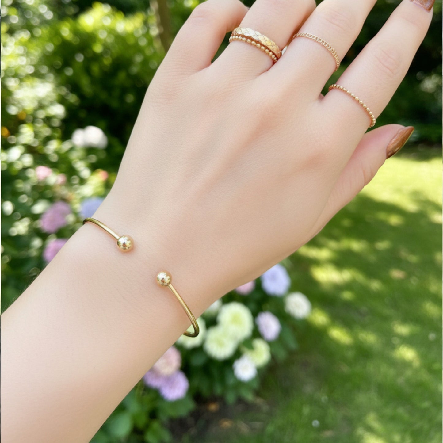 14K Gold Minimal Plain Open Bangle For Women