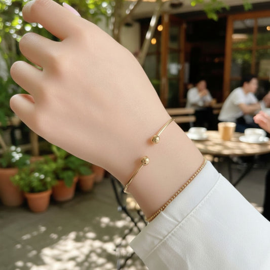 14K Gold Minimal Plain Open Bangle For Women