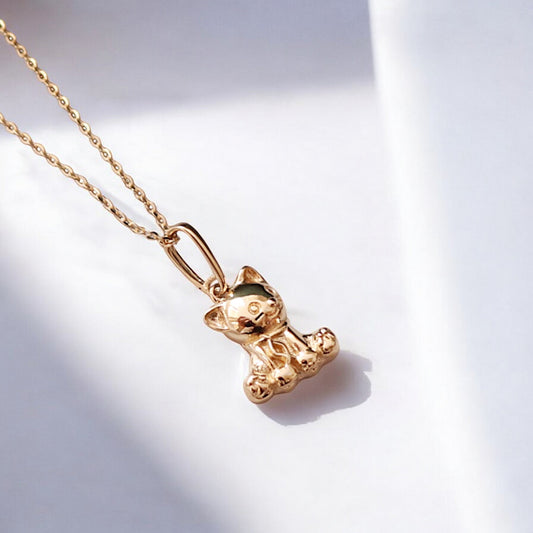 14K Real Gold Kitty Cat Cute Pendant