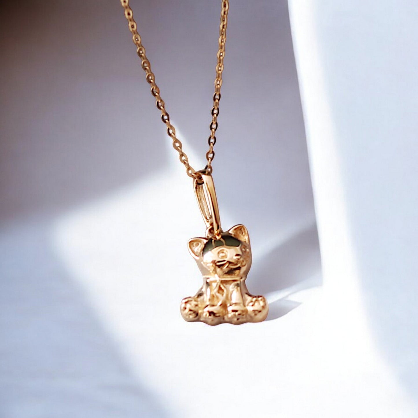 14K Real Gold Kitty Cat Cute Pendant