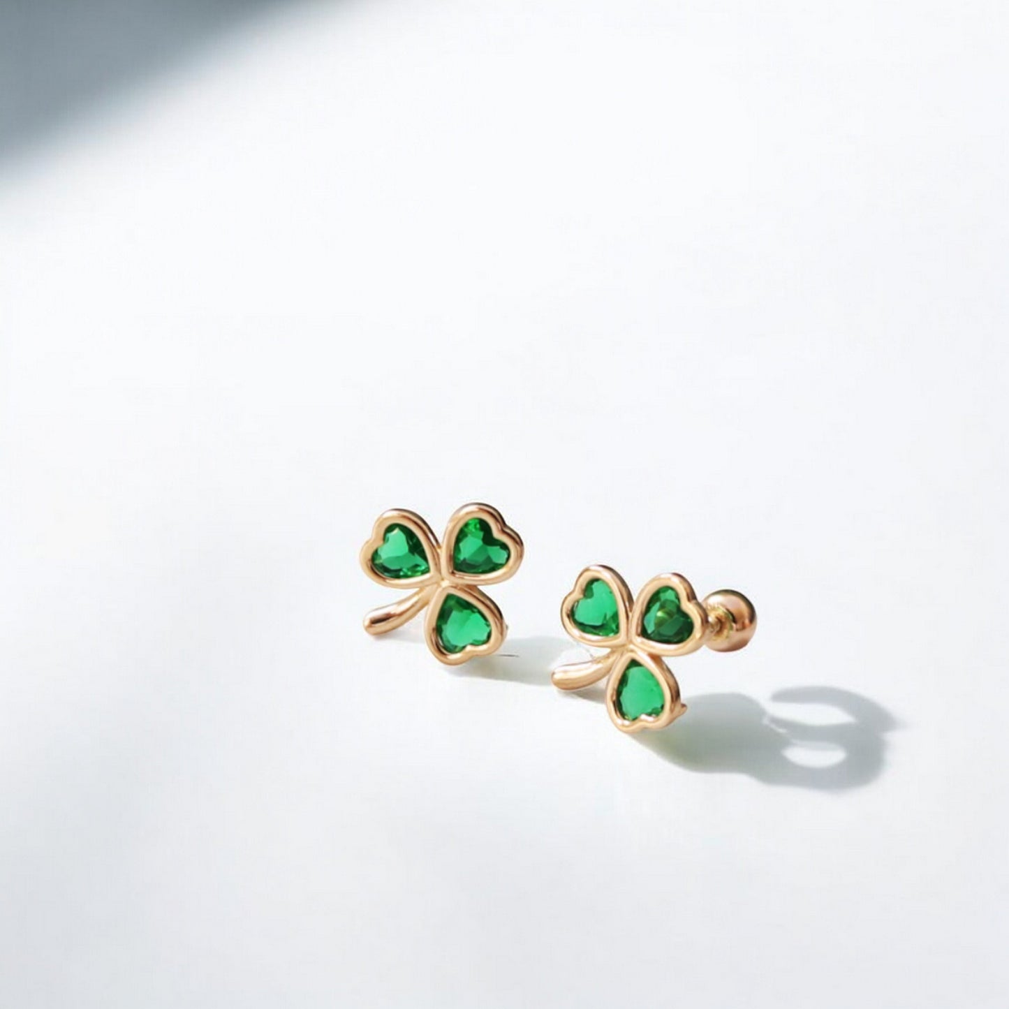 10K Real Gold Minimal Lucky Clover Leaf Screw On Earrings