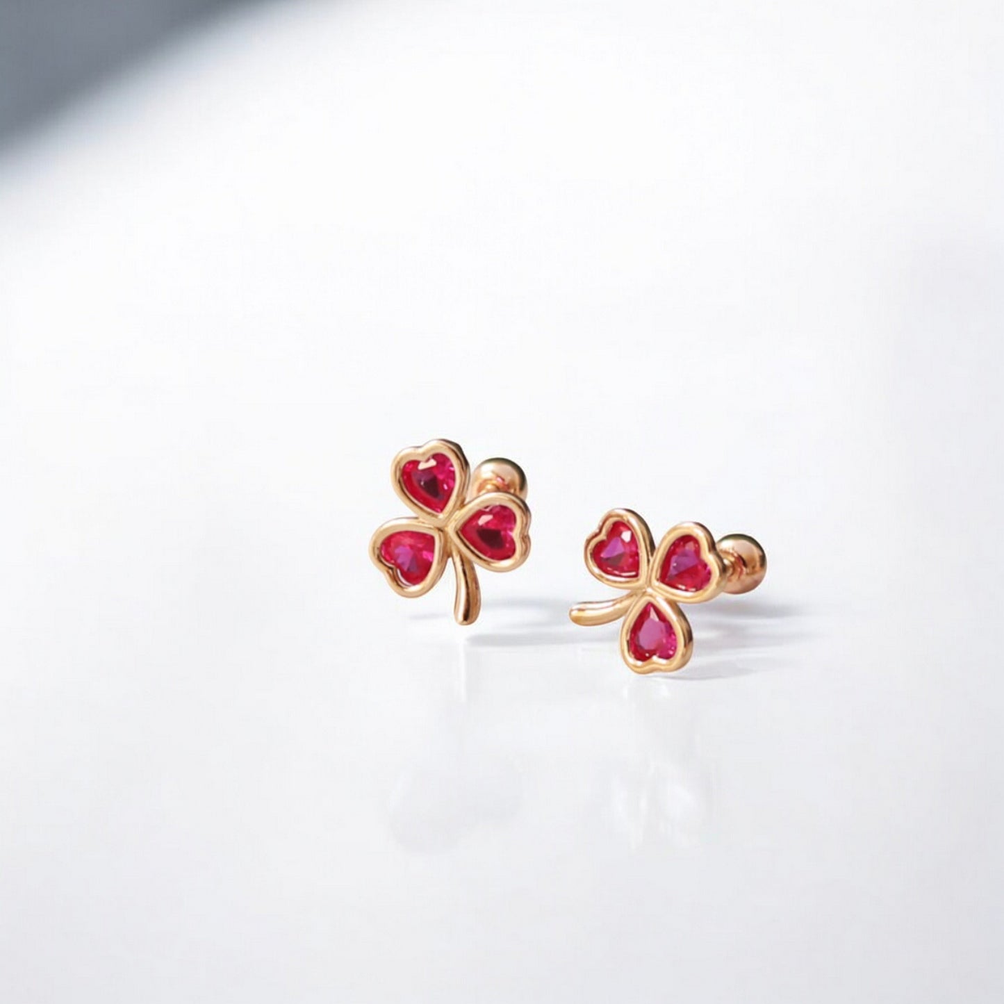 10K Real Gold Minimal Lucky Clover Leaf Screw On Earrings
