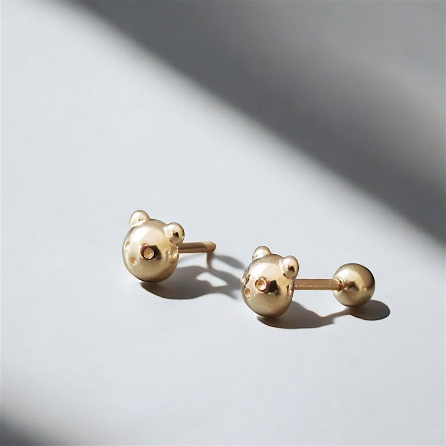 10K 14K Real Gold Teddy Bear Very Cute Mini Screw Back Earrings