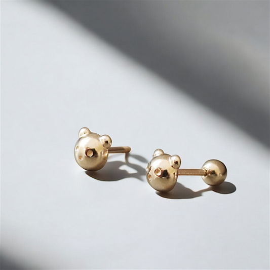 10K 14K Real Gold Teddy Bear Very Cute Mini Screw Back Earrings
