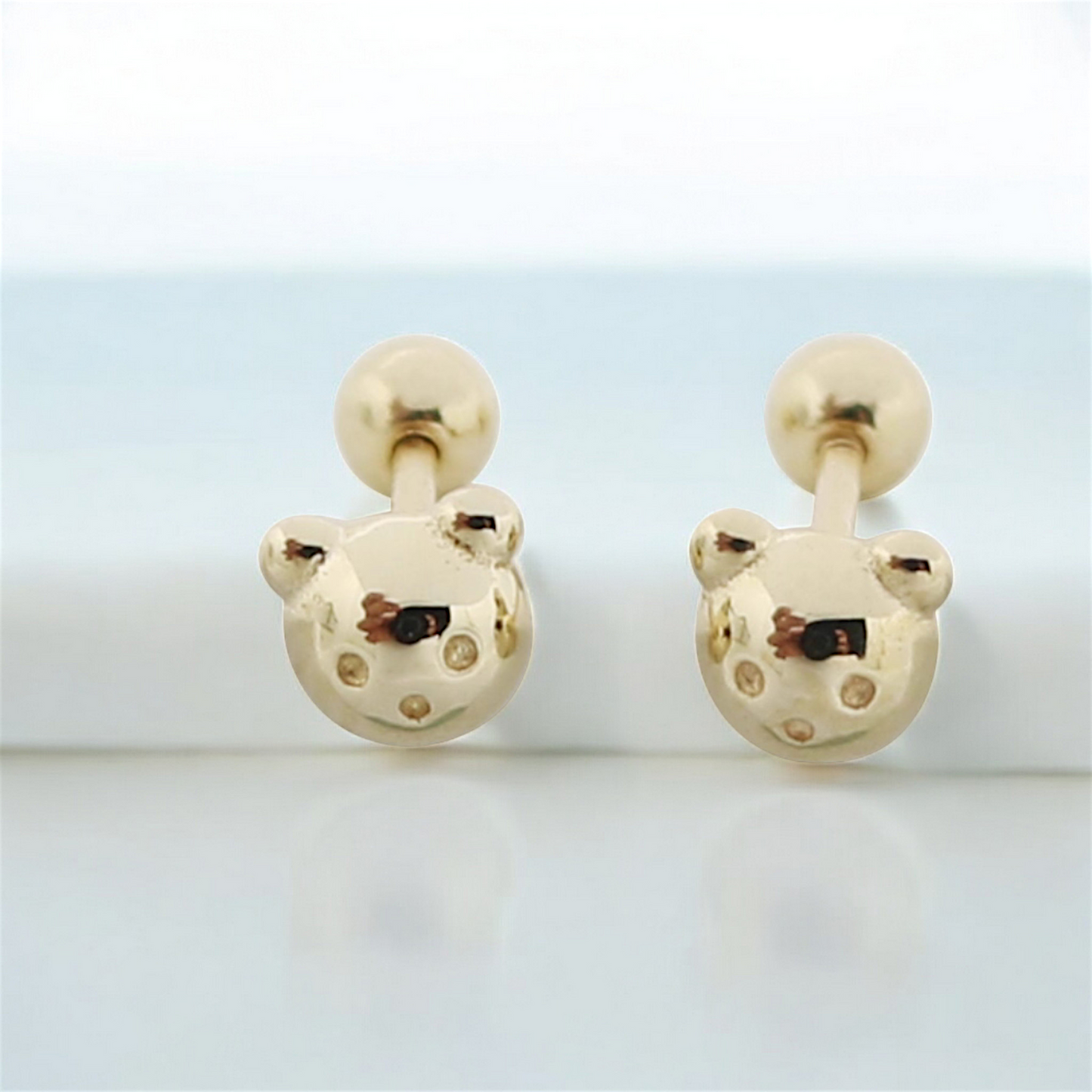 10K 14K Real Gold Teddy Bear Very Cute Mini Screw Back Earrings